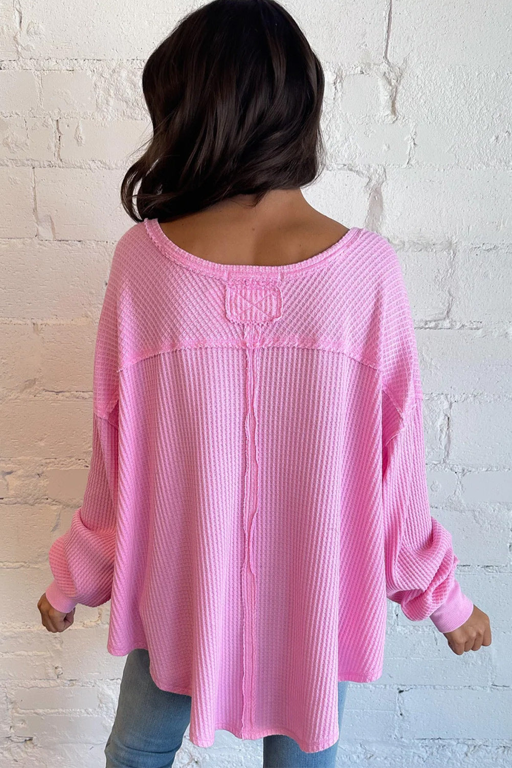 Pink Waffle Knit Raw Hem Top