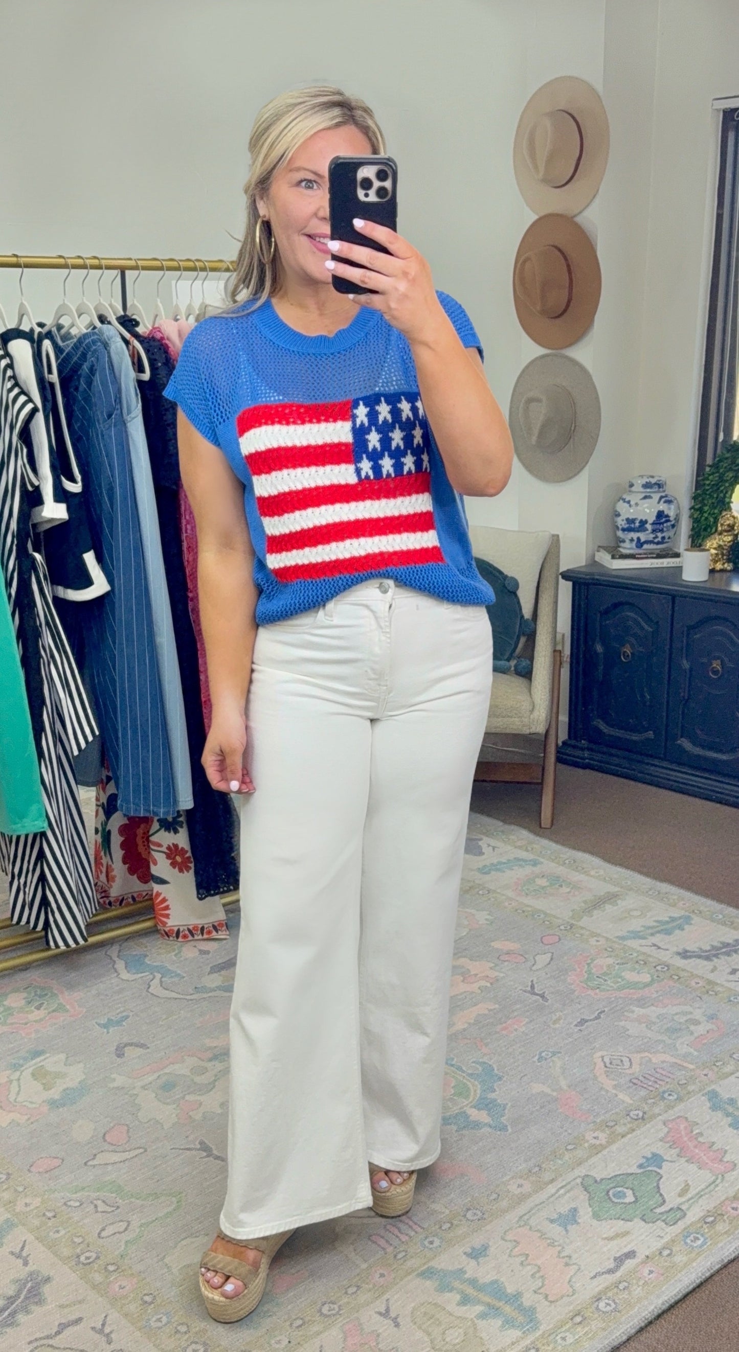Patriotic & Proud Flag Open Knit Top