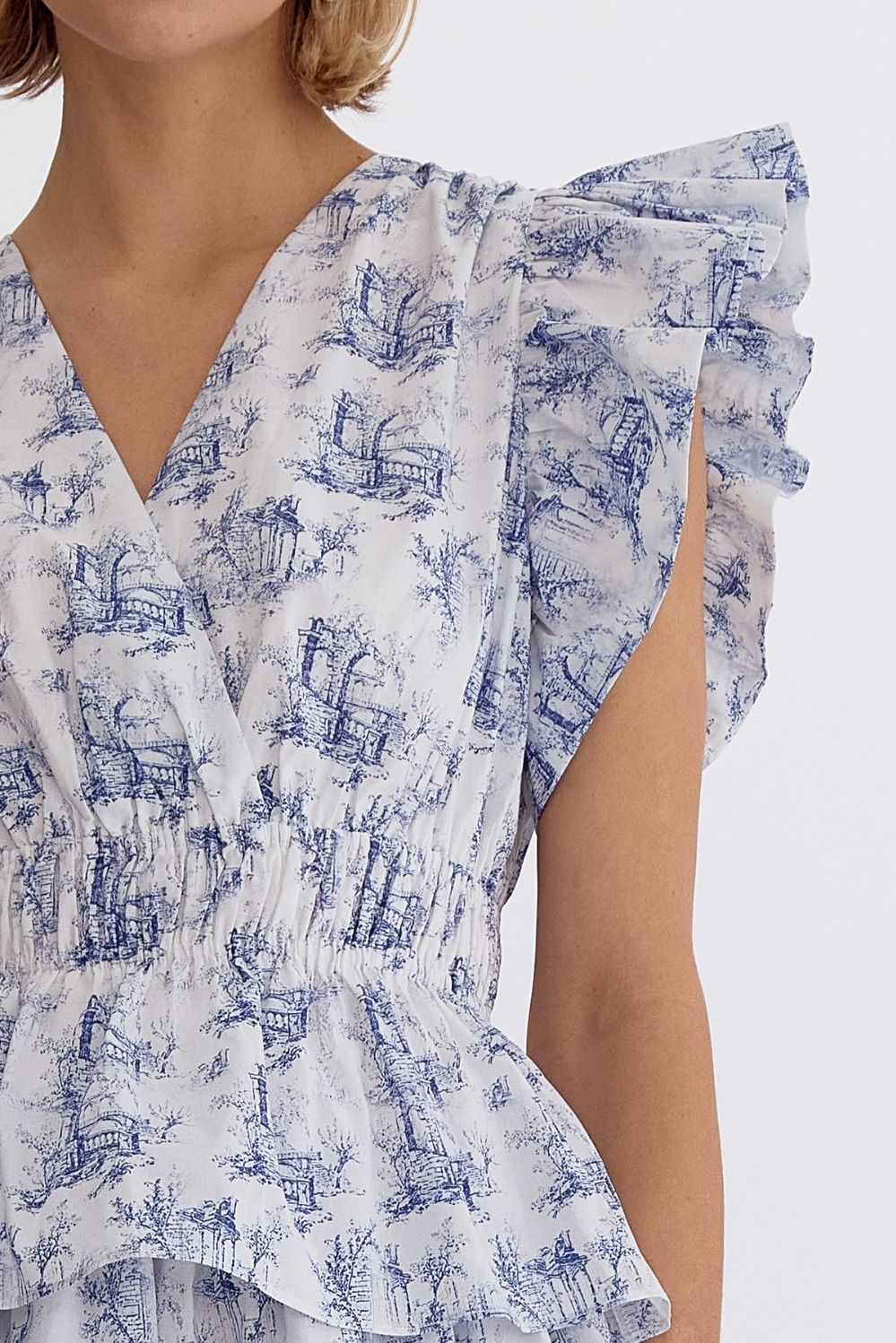 Toile Ruffle Flounce Mini Dress