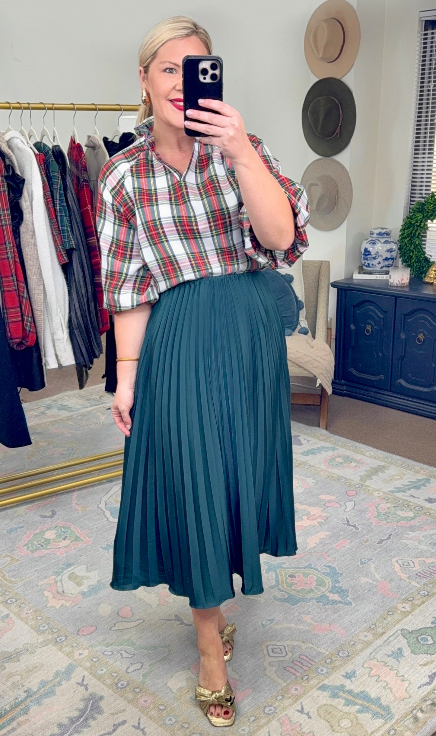 Holiday Heritage Tartan Ruffle Neck Blouse