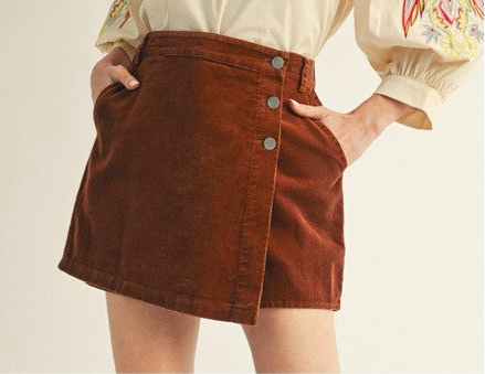 **MORE COLORS** Proper Poise Button Up Corduroy Skort