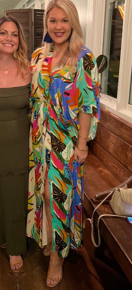 Pretty Palms Printed Midi Dress