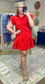 Red Organza Grid Ruffle Mini Dress