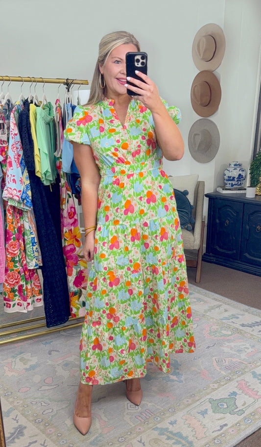 Bloom Service Printed Puff Sleeve Maxi Dress