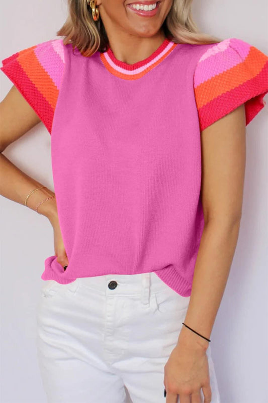 Colorblock Knit Ruffle Top