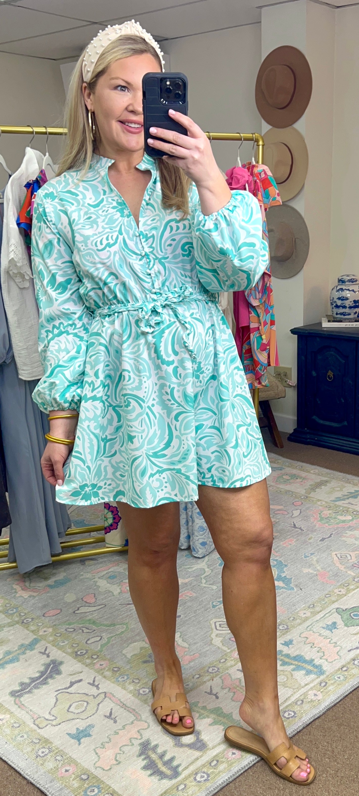 Mint Print Mini Dress