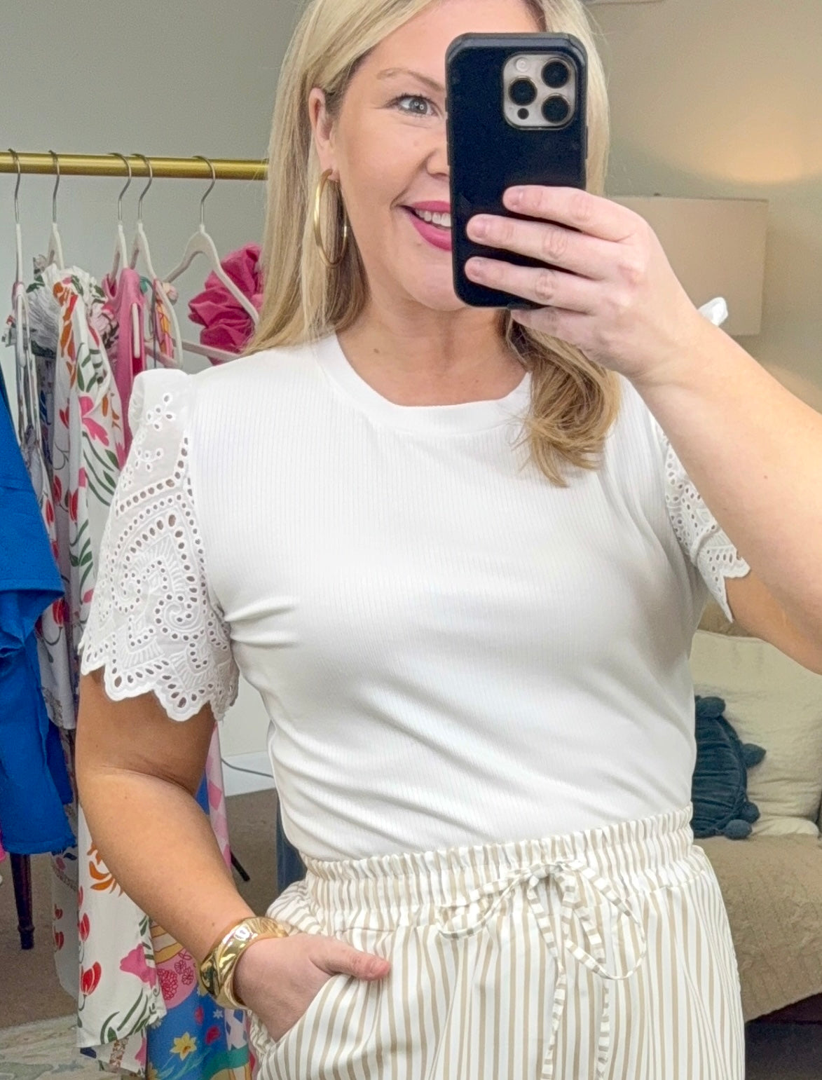 Precious Soul Scalloped Eyelet Sleeve Top