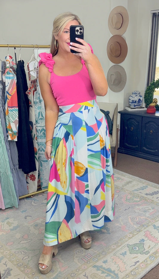 Color Theory Abstract Midi Skirt