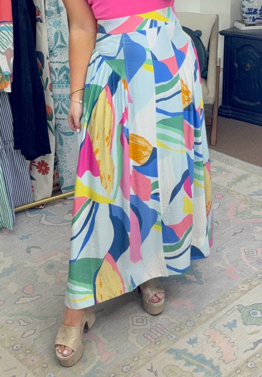 Color Theory Abstract Midi Skirt