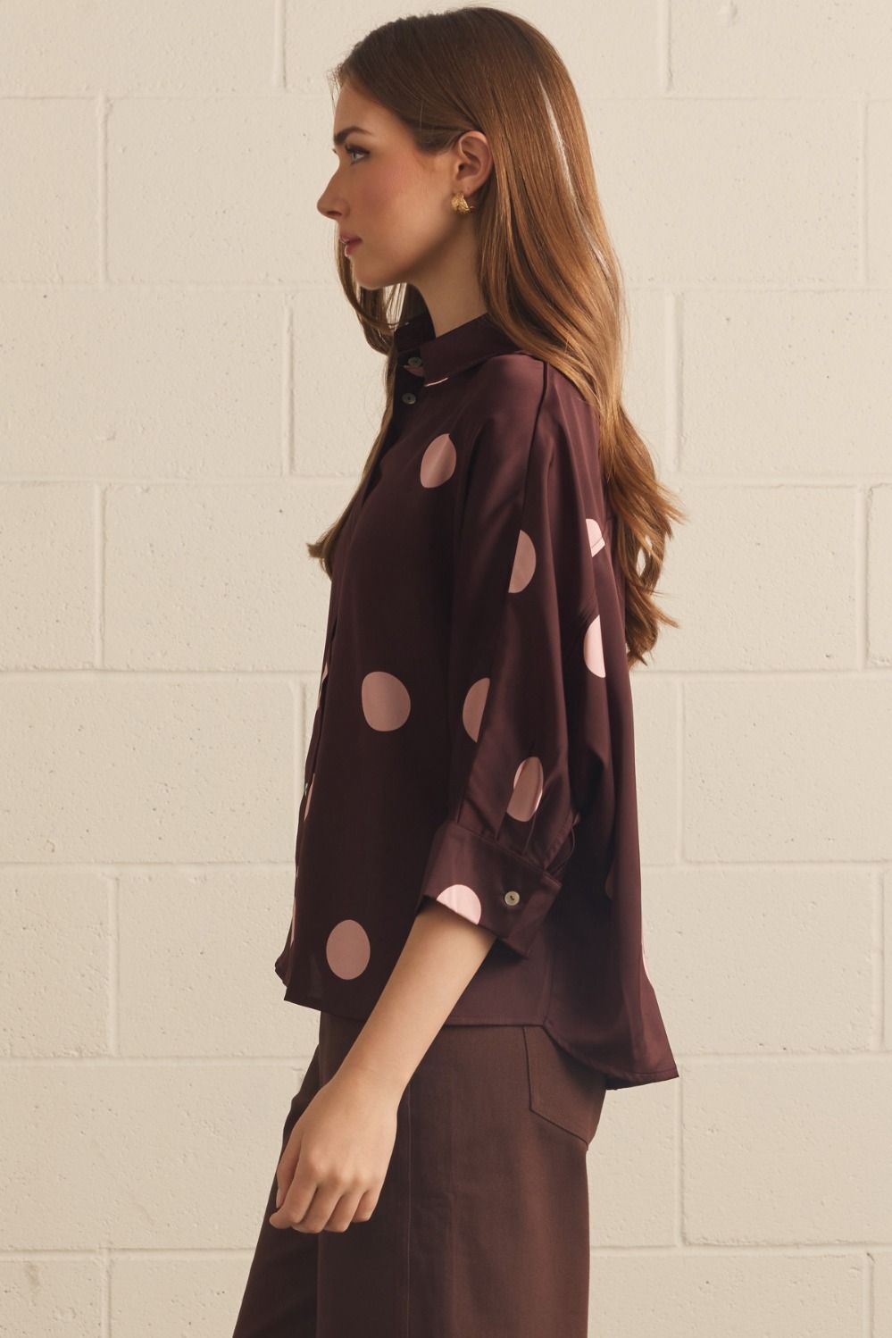 Point Taken Dot Print Button Up Blouse