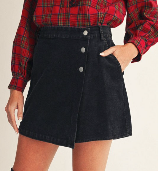 **MORE COLORS** Proper Poise Button Up Corduroy Skort