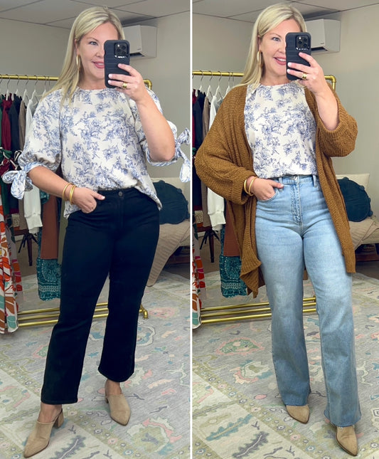 ENTRO: Timeless Love Blue Toile Blouse