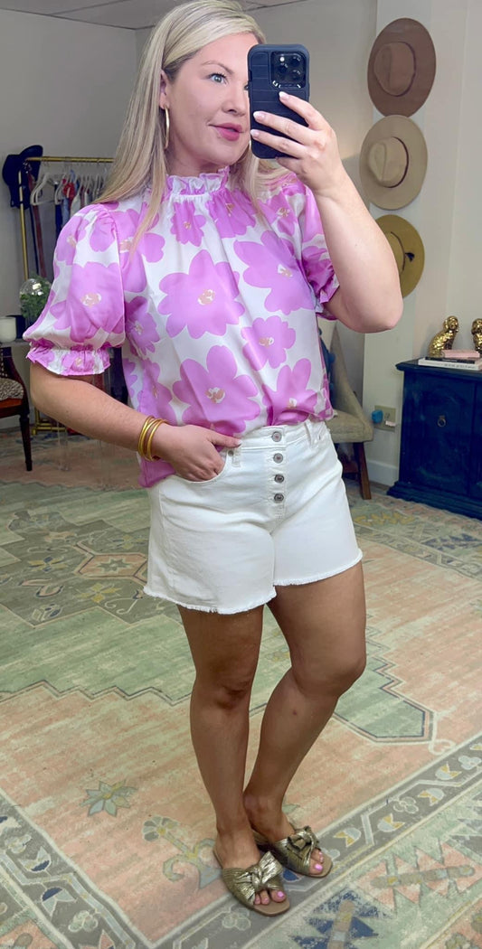 Floral Print Ruffle Blouse