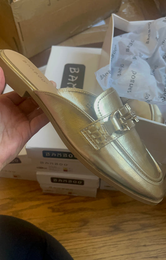 High Stakes Metallic Loafer Mules