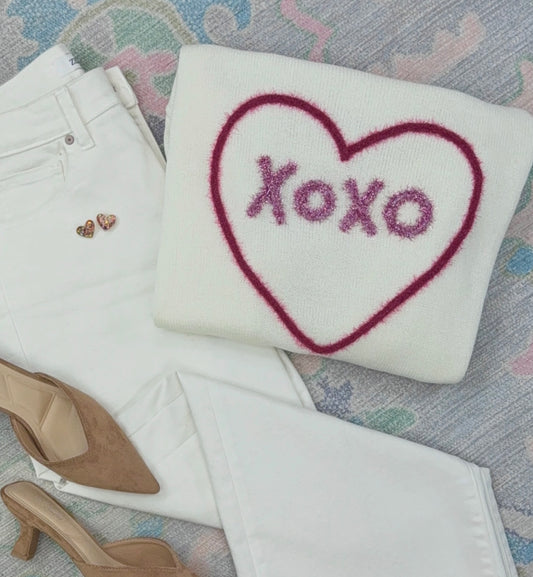 XOXO Heart Puff Script Sweater