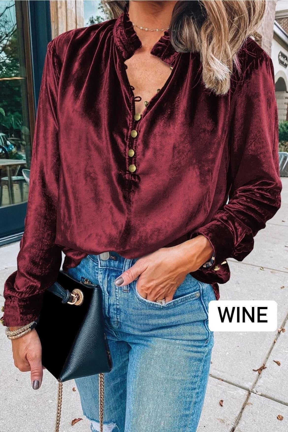 **MORE COLORS** Precious Moments Velvet Frill Neck Blouse