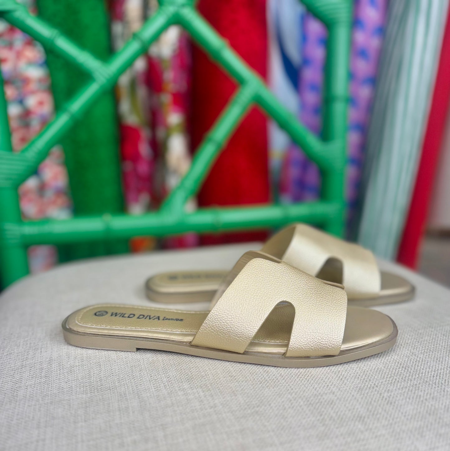 ✨SATURDAY STEAL DEAL✨ Come On Over Pebbled Gold H Slide Sandals