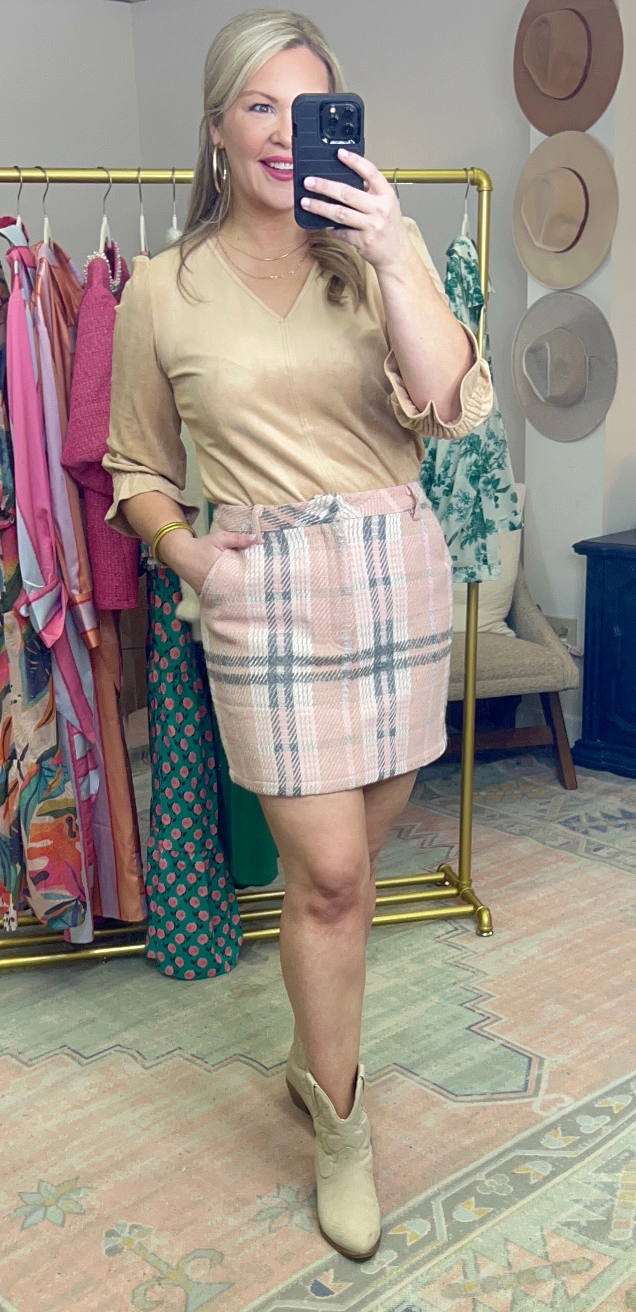 Pink Plaid Skirt