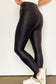 Black Matte Leather Crossover Waist Leggings