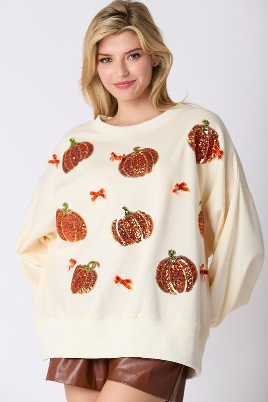 Pick of the Patch Sequin Pumpkin Oversized Pullover