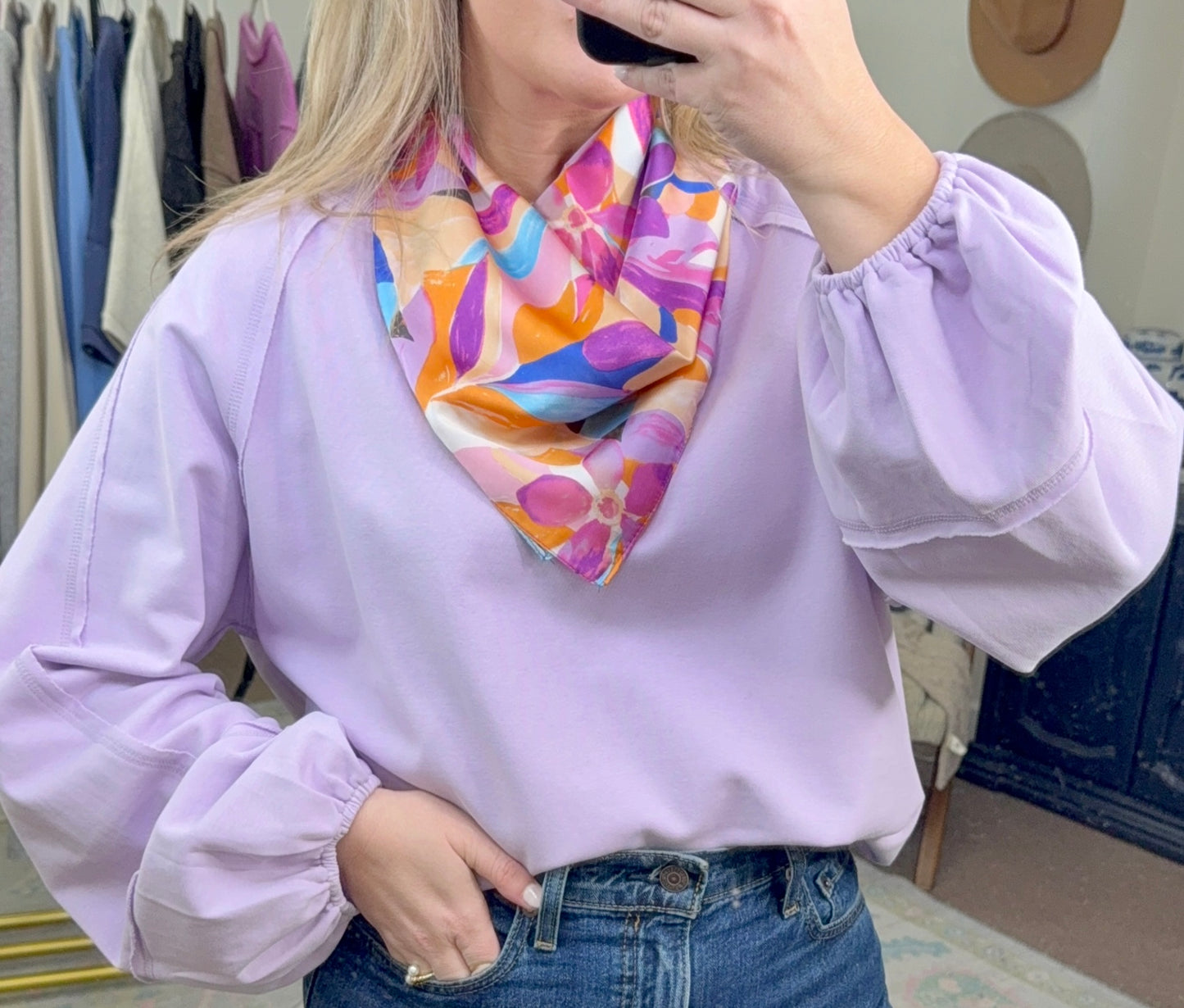 Lilac Watercolor Blooms Silk Neck Scarf