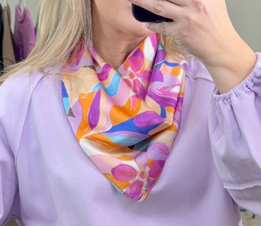 Lilac Watercolor Blooms Silk Neck Scarf