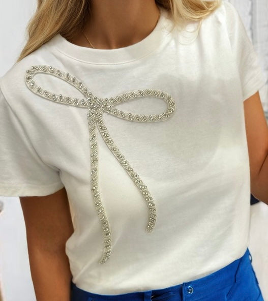 Laid Back Luxe Bow Embellished Tee