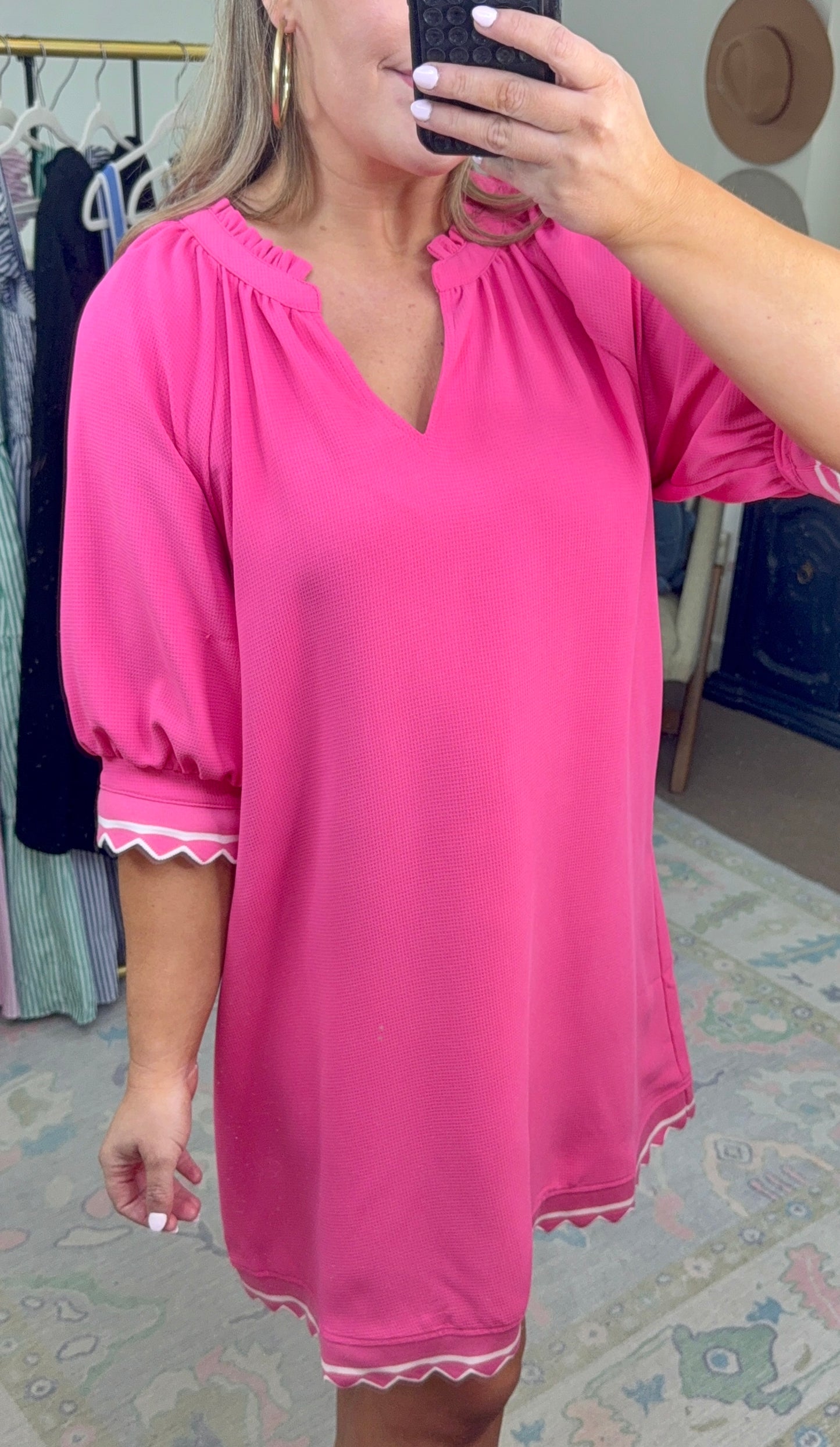 Scallop Hem Woven Shift Dress