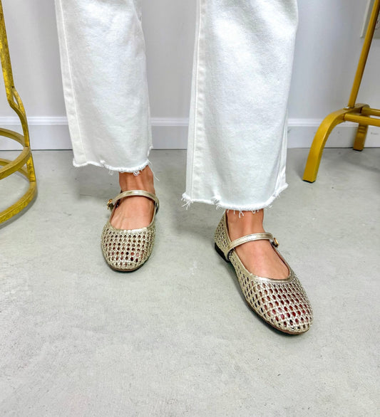 Midas Moment Gold Woven Mary Jane Flats