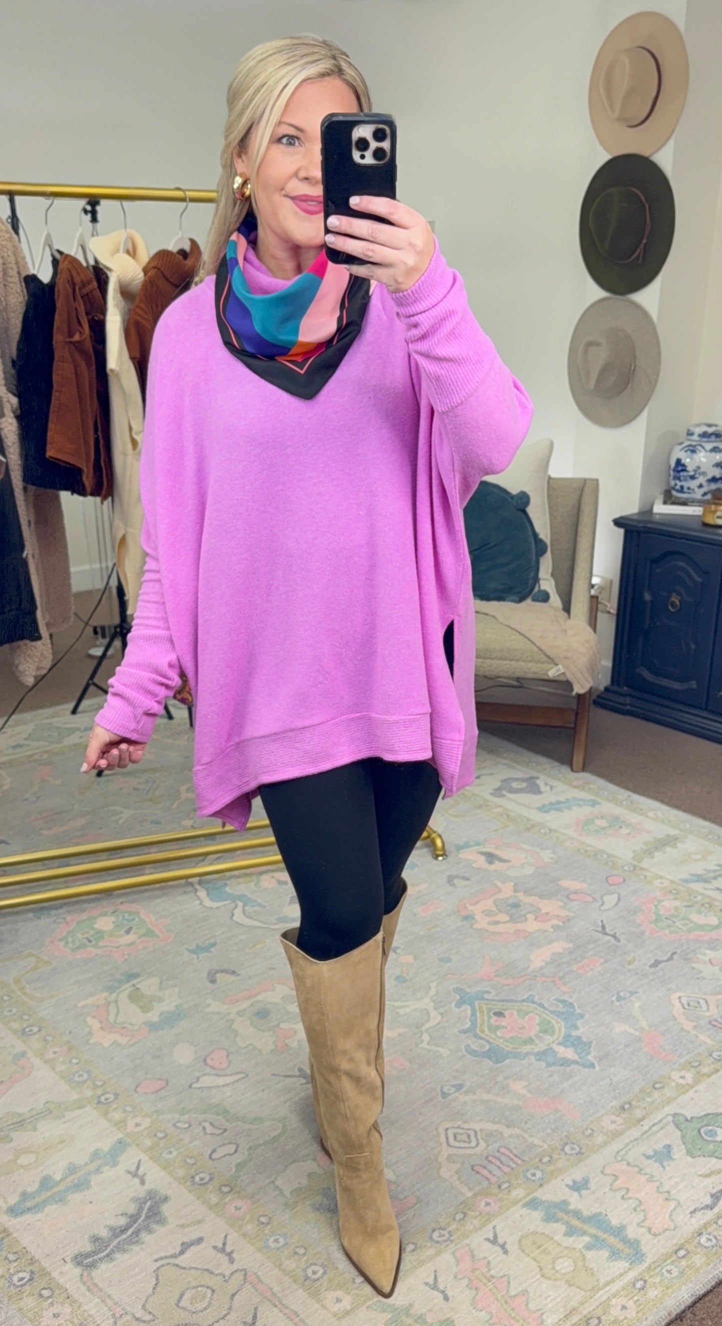 Warm Wishes Brushed Knit Cowl Neck Tunic Top