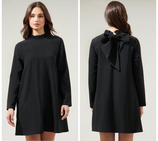 Bow Back Ruffle Neck Dress