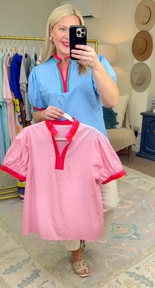 A New Day Colorblock Trim Puff Sleeve Blouse