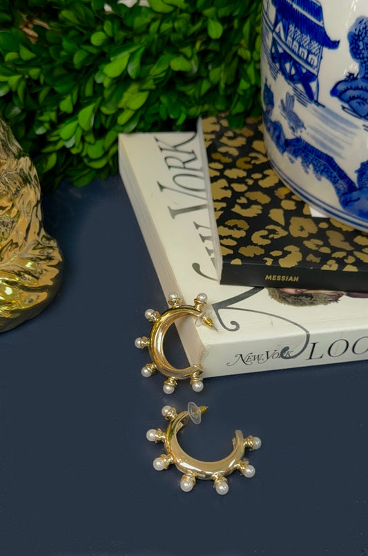 So Right Gold Pearl Stud Hoop Earrings