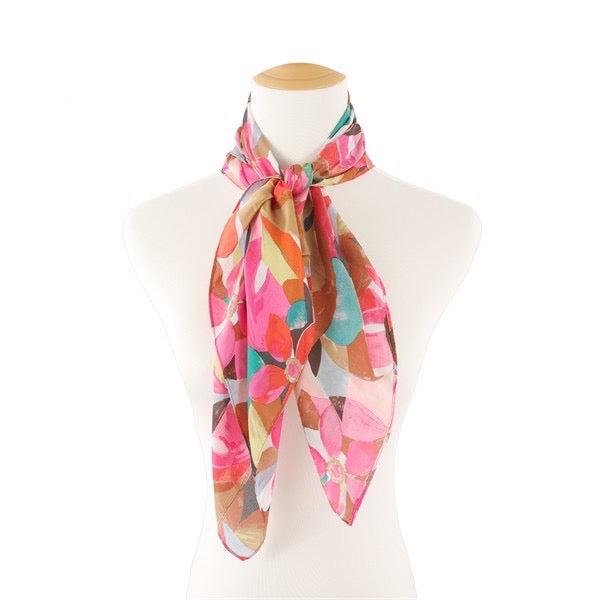 Pink Watercolor Blooms Silk Neck Scarf
