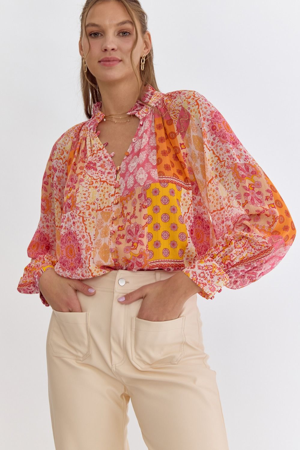 Boho Print Billowy Blouse