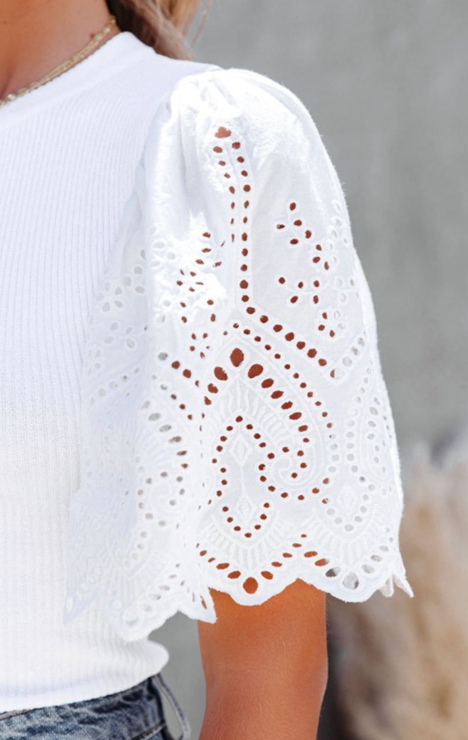 Precious Soul Scalloped Eyelet Sleeve Top