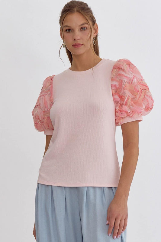 ENTRO: Weaved Puff Sleeve Top