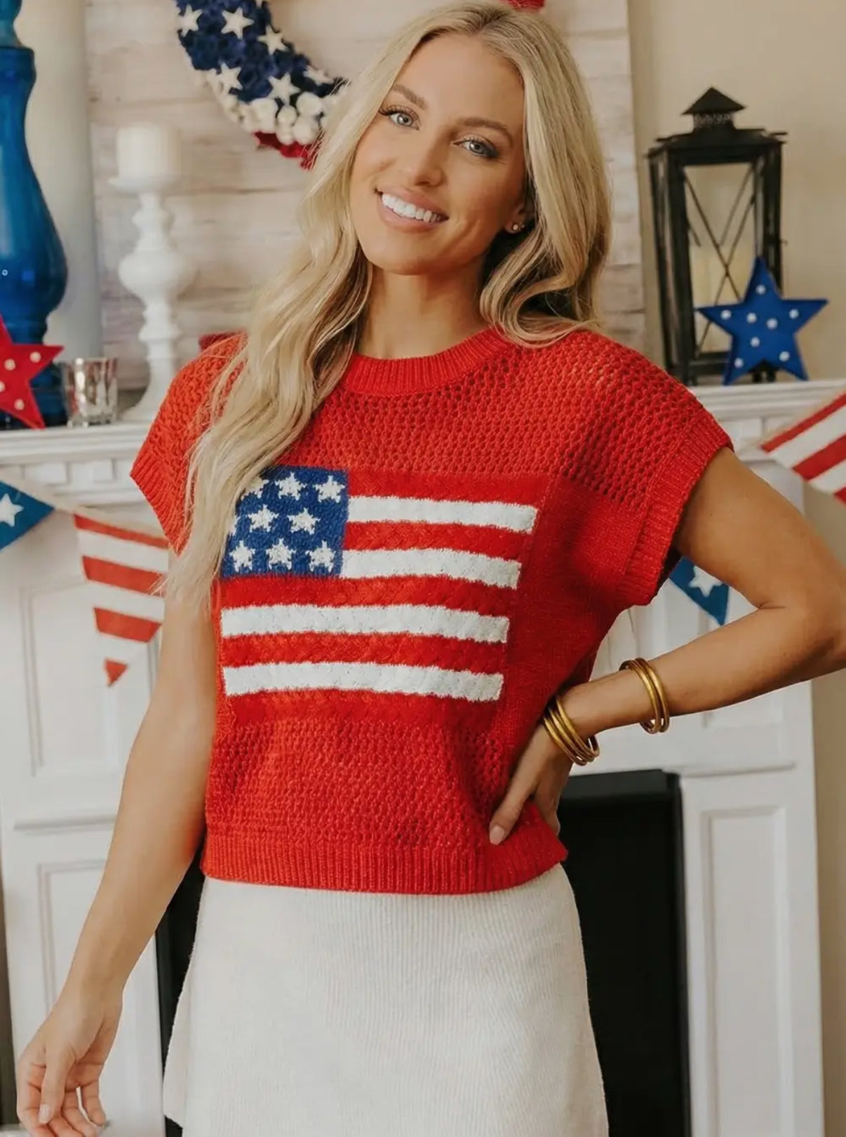 Patriotic & Proud Flag Open Knit Top