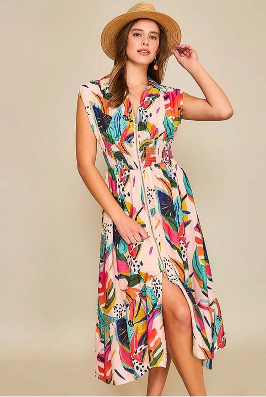 Private Island Palm Print Midi Dress