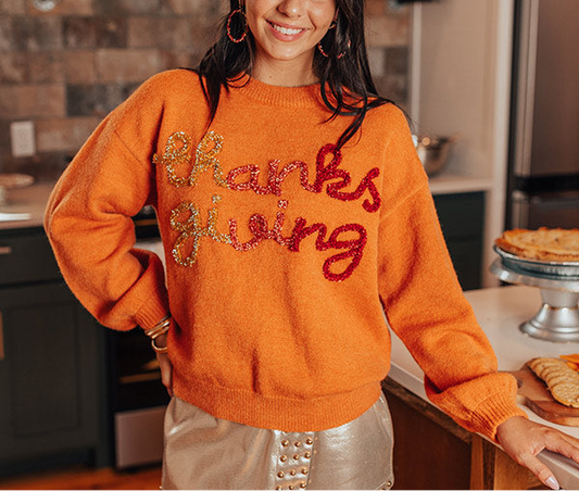 Thanksgiving Ombre Tinsel Script Sweater