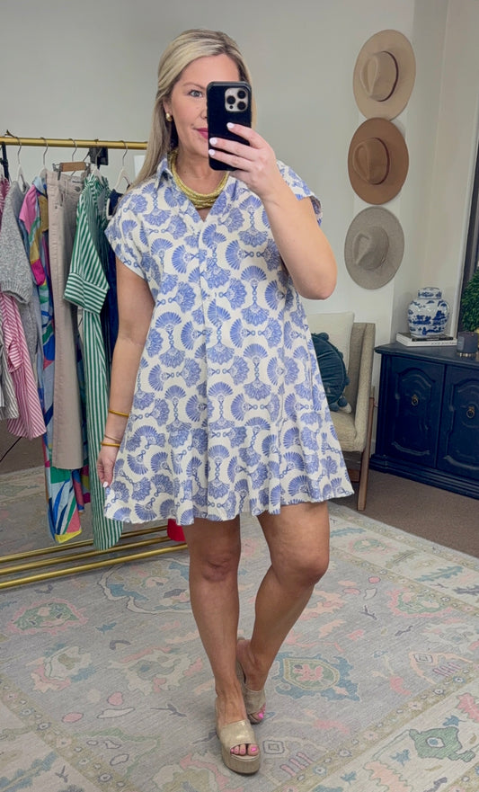 ENTRO: Sweet Strolls Fan Print Dress