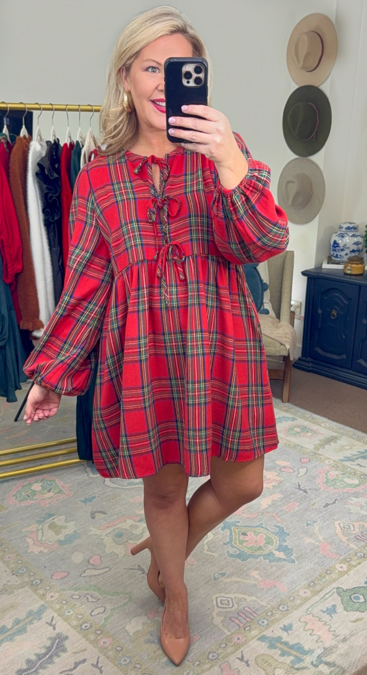 Merry Miss Tartan Tie Babydoll Dress