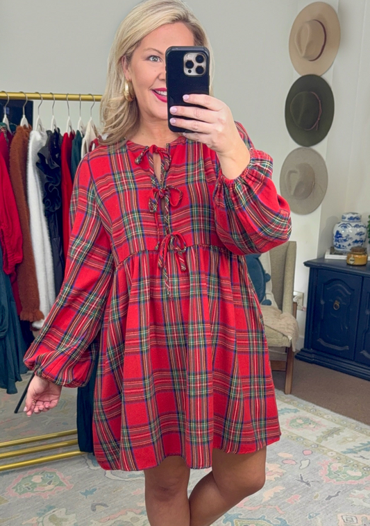 Merry Miss Tartan Tie Babydoll Dress