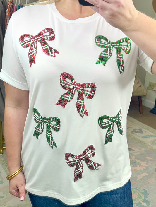 Festive Flair Bow Sequin Tee