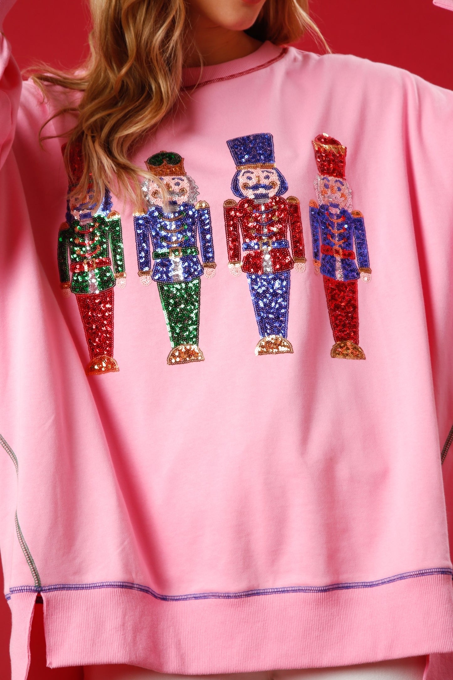 Hi-Lo Sequin Nutcracker Pullover