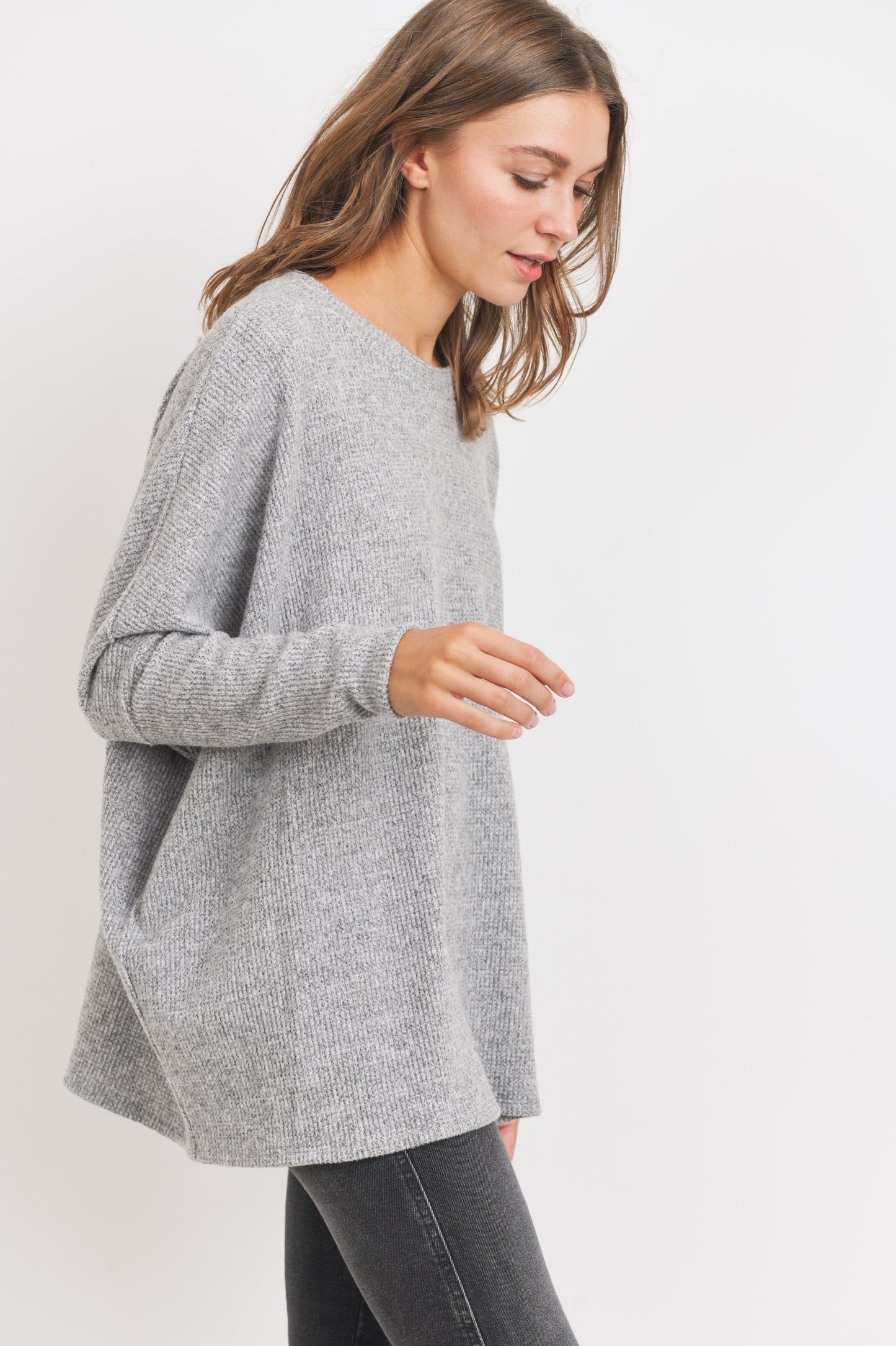 Brushed Waffle Knit Tunic Top