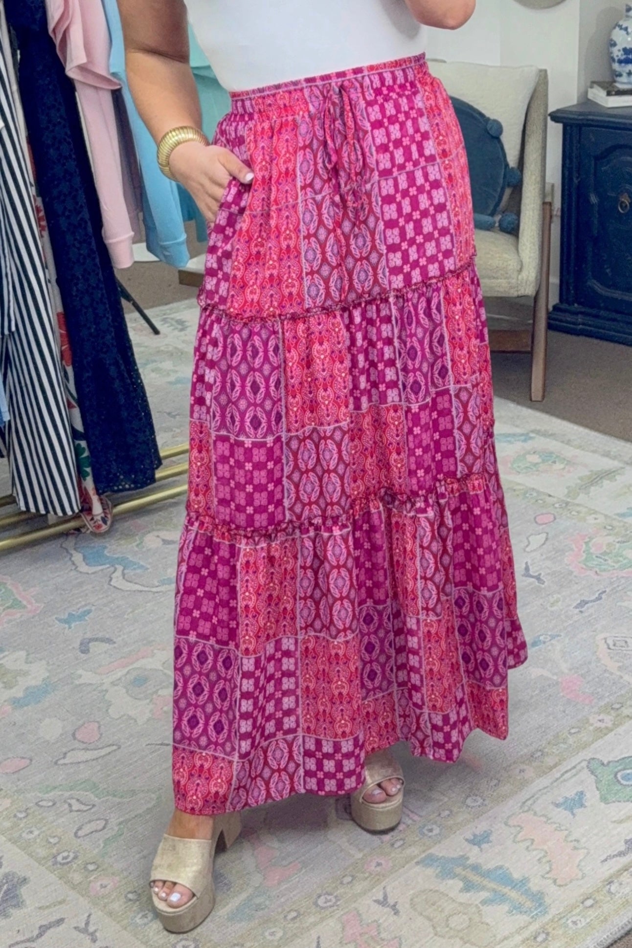 Gypsy Lady Mix Print Maxi Skirt