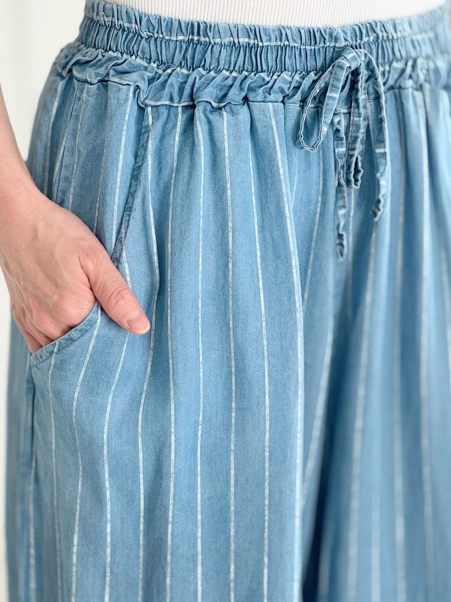 **MORE COLORS** Make Way Wide Leg Stripe Chambray Pants