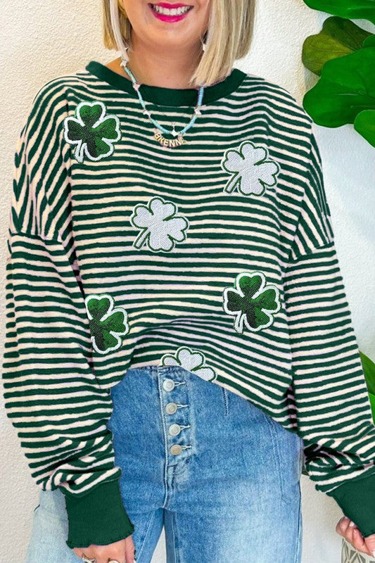 Luck Be A Lady Sequin Clover Pullover Top