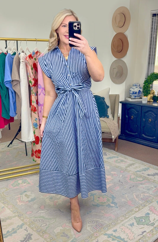 ✨RESTOCK✨ Harbor Club Tie-Front Stripe Midi Dress